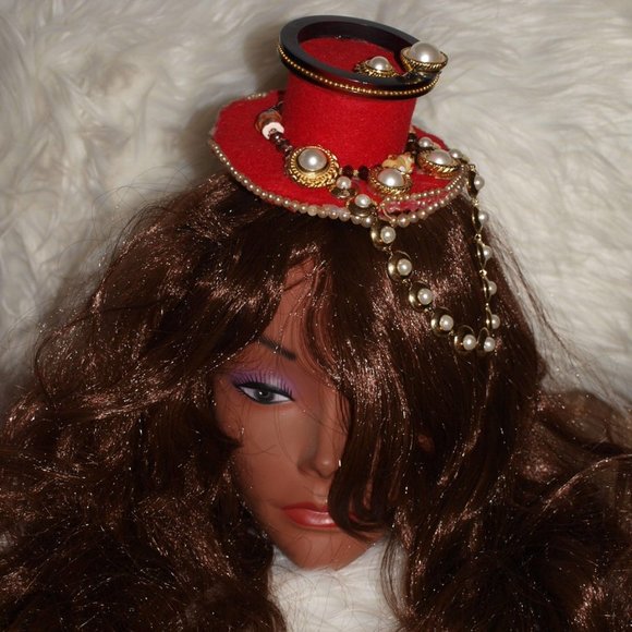 Grandma&Me Medium Red with Chain Hat HANDMADE - Picture 1 of 11